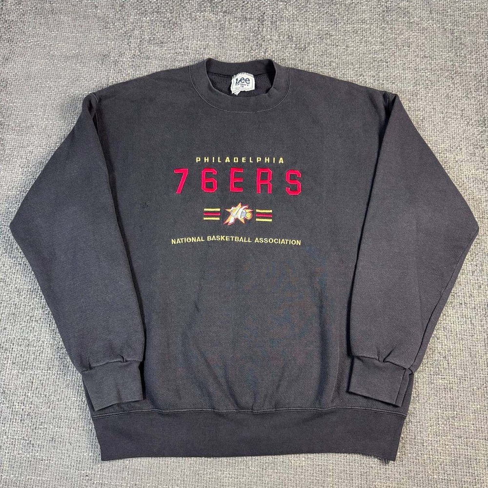 Lee Sport Philadelphia 76ers Sweatshirt Mens Large Black Vintage 90s NBA Logo